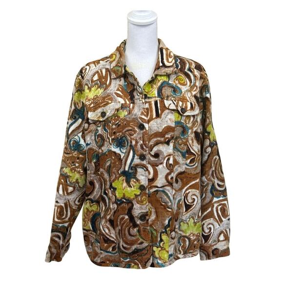 Chico's brown/tan cotton tapestry Jacket, 70s inspired, eclectic, statement - Picture 1 of 6